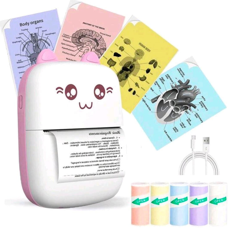 Mini Sticker Printer, Mini Pocket Thermal Printer, Includes 5 Rolls Of Paper, Ink-Free Printer,