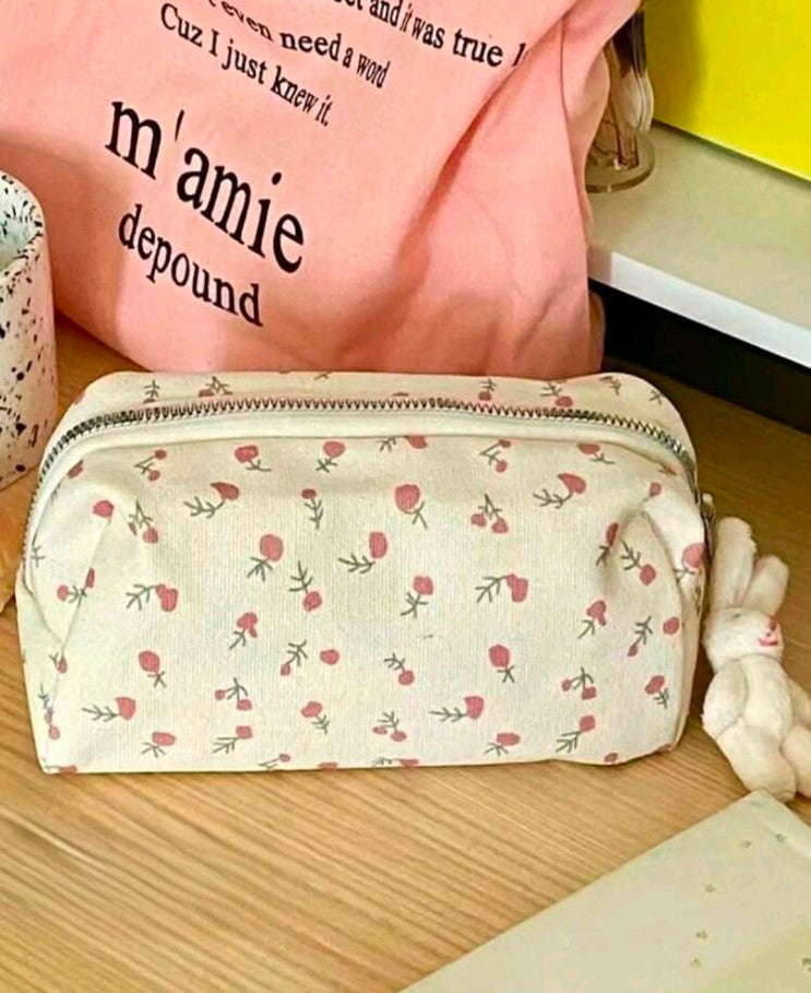1pc Fresh Ditsy Floral Pencil Case, High-Quality Student Desk Stationery Storage Bag