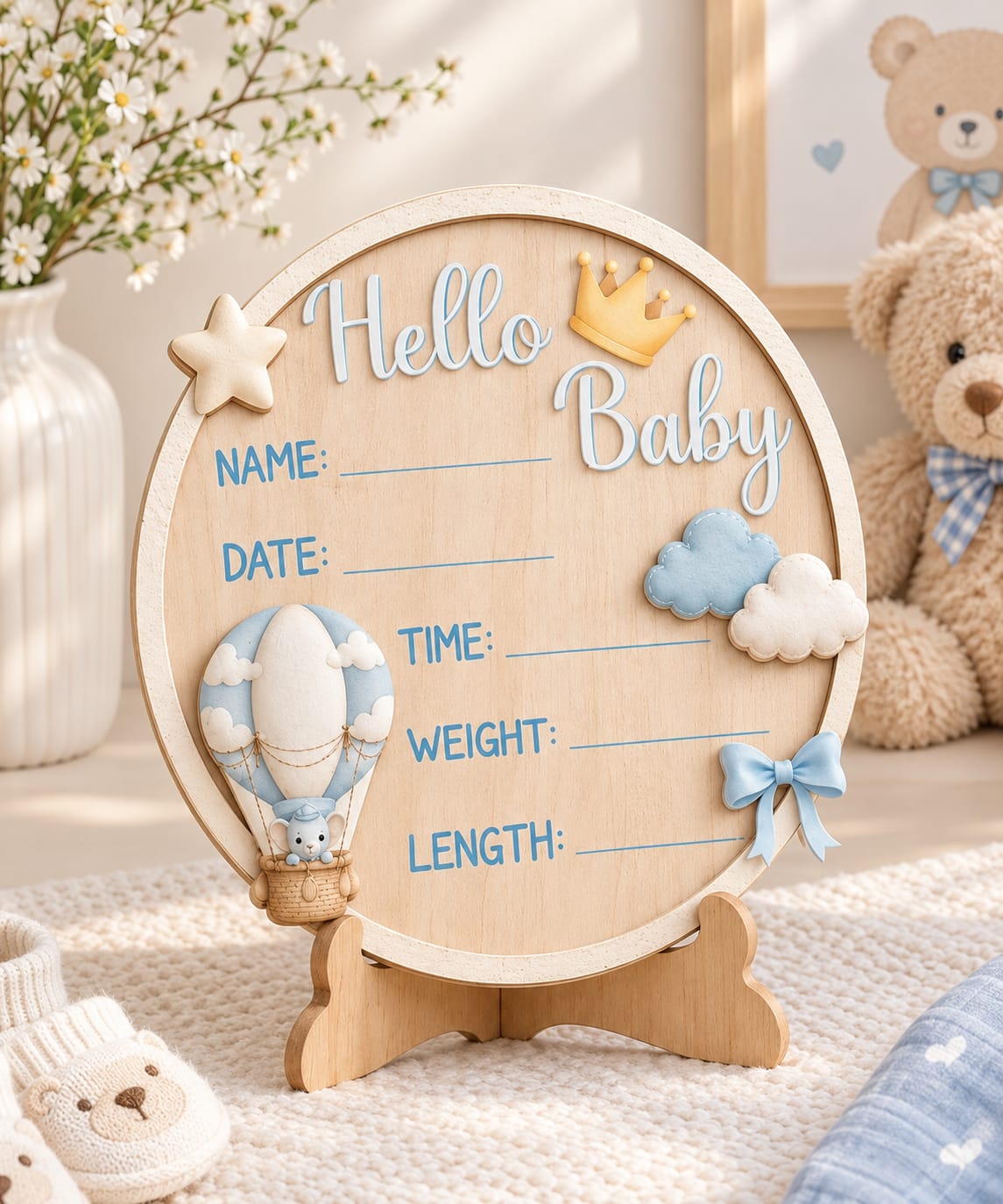 Hello World Wooden Baby Birth Announcement Sign