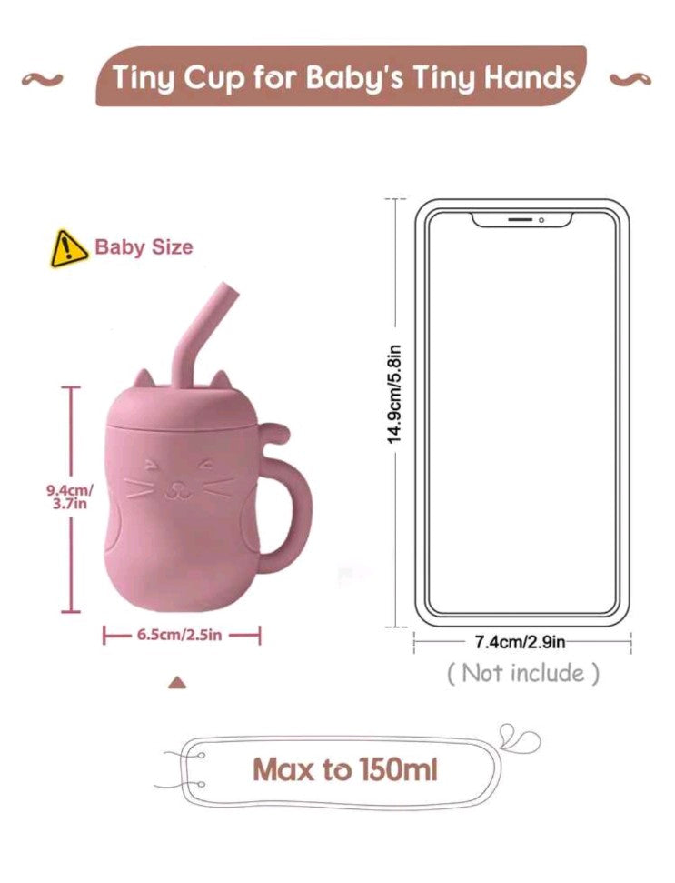 1pc Kids Portable Straw Cup, 150ml/5oz Silicone With Handle, Infant Drinking