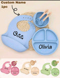Custom Silicone Fork & Spoon Set, Bowl, Personalized Dinner Plate, Baby Bib, Weaning Set, Anti-Slip, Toddler Tableware, Dishwasher & Microwave Friendly, Easy To Clean, 0-3 Years Old