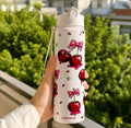 1pc 750ml/26oz 3D Printed Pattern Sports Straw Water Bottle, Cherry Red