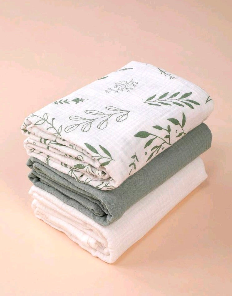 3pcs Cotton Muslin Swaddle Blankets, Unisex, Large 39.37 X47.24 Inches, Soft & Breathable, Suitable For Baby Boys & Girls
