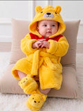 Unisex Newborn Baby Boy/Girl, Toddler Thermal Lined Thick Cute Plush Bear Hooded Robe, Bathrobe, Bath Towel,
