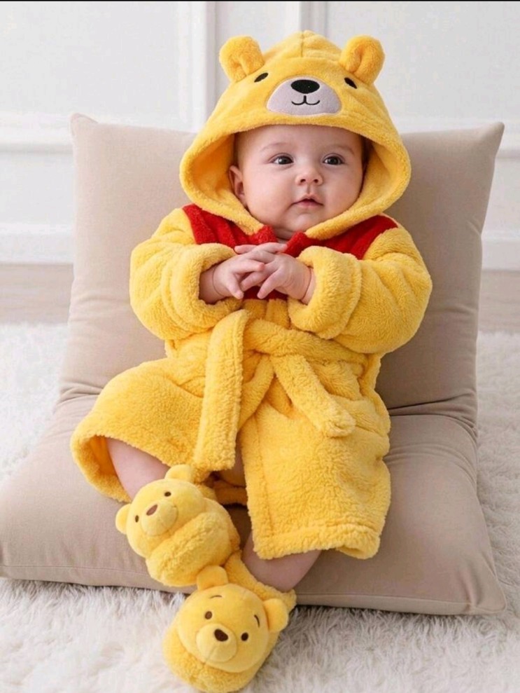 Unisex Newborn Baby Boy/Girl, Toddler Thermal Lined Thick Cute Plush Bear Hooded Robe, Bathrobe, Bath Towel,