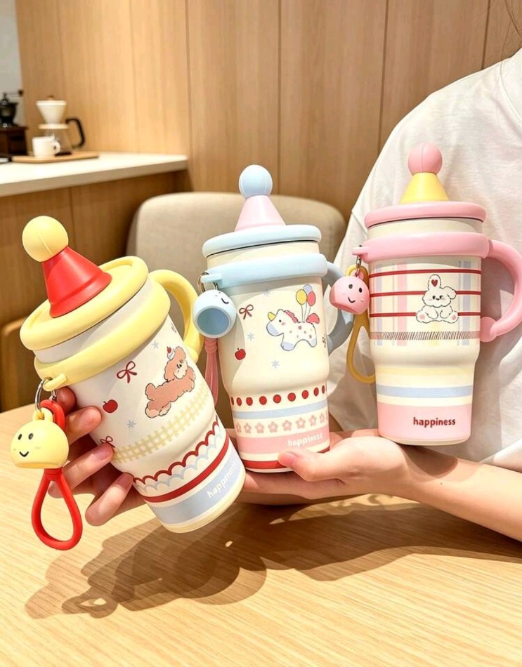 1pc 600ml/21oz Cute Cartoon Stainless Steel Vacuum Insulated Cup
