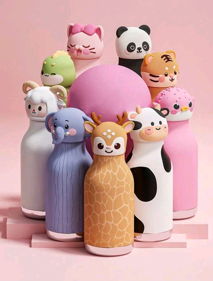 1pc Cute Animal Head Series Highly Attractive Stainless Steel Vacuum Insulated Coffee Cup, 316 Stainless Steel Material, Heat And Cold Retention, Leak-Proof Seal, 16.23oz