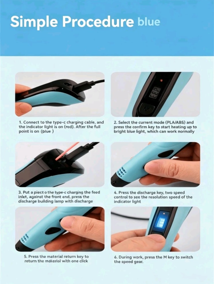 3D Drawing Pen, DIY Painting Printing Pen, 3D Graffiti, Type-C USB Interface, Batteryless