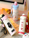1pc 600ml Cute Style Stainless Steel Insulated Water Bottle With Hand Strap