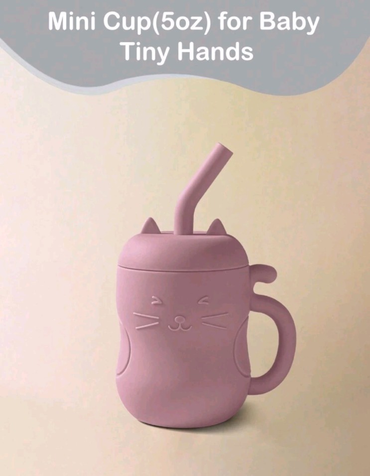 1pc Kids Portable Straw Cup, 150ml/5oz Silicone With Handle, Infant Drinking