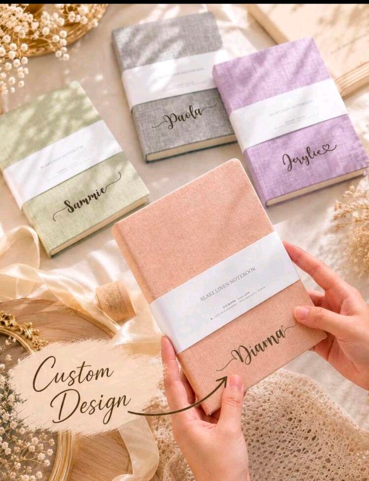 Personalized Custom Name Hardcover Notebook - Elegant Script Monogrammed Linen Journal